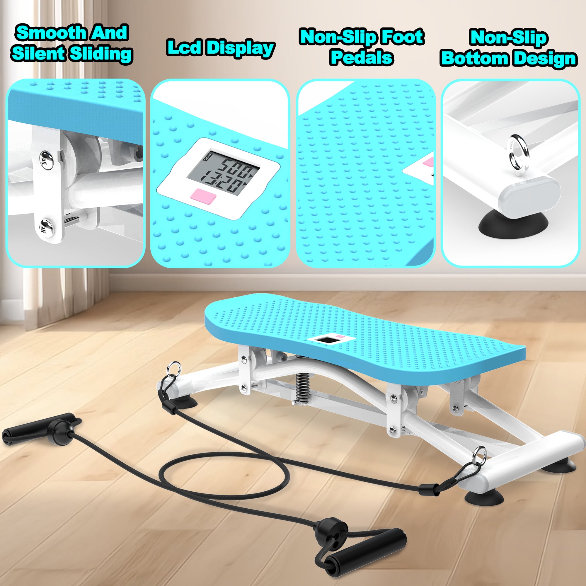 Sliding Ski Simulator With Resistance Bands - Indoor Skiing Fitness Equipment For Home Gym, With Resistance Bands & Non-Slip Base, Full-Body Cardio Training Machine For Core, Leg & Arm Workout